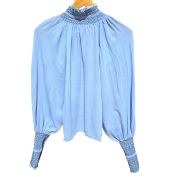NEW- Zara Light Blue High Neck Blouse - Picture 10 of 10